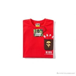 Hypeyourbeast BAPE KIDS Small Net Pocket Ape Man Head Tee Shirt 'RED' Clothes 9 Hypeyourbeast BAPE KIDS Small Net Pocket Ape Man Head Tee Shirt 'RED' Clothes