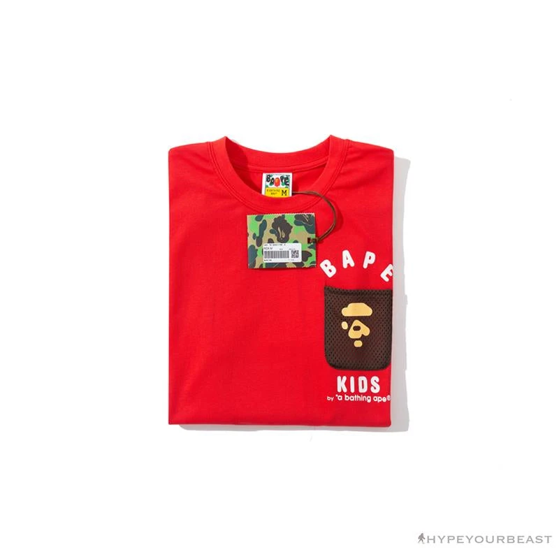 Hypeyourbeast BAPE KIDS Small Net Pocket Ape Man Head Tee Shirt 'RED' Clothes 3 Hypeyourbeast BAPE KIDS Small Net Pocket Ape Man Head Tee Shirt 'RED' Clothes