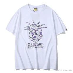 Hypeyourbeast Clothes BAPE NYC New York Limited Purple Camouflage Ape Head Tee Shirt 'WHITE'