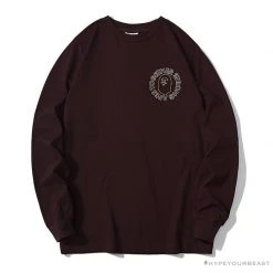 Hypeyourbeast BAPE APES TOGETHER English Alphabet Ape Head Long Sleeve Shirt 'WINE RED' Clothes