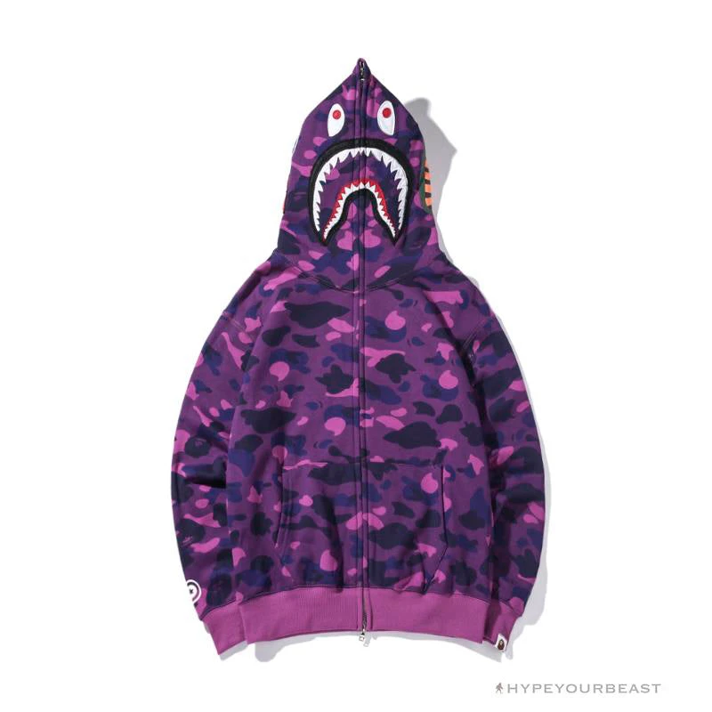 Hypeyourbeast BAPE Shark Head Classic Embroidered Camouflage Zip-Up Hoodie 'PURPLE' Clothes 1 Hypeyourbeast BAPE Shark Head Classic Embroidered Camouflage Zip-Up Hoodie 'PURPLE' Clothes