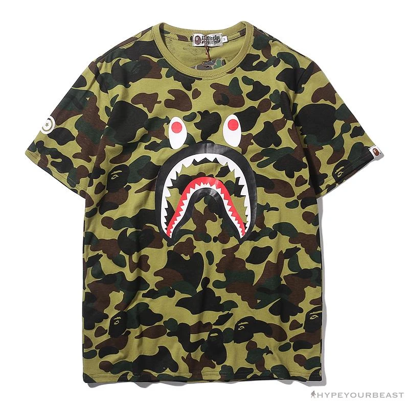 Hypeyourbeast BAPE Camouflage Shark Head Classic Cotton Short Sleeve Tee Shirt 'GREEN' Clothes 1 Hypeyourbeast BAPE Camouflage Shark Head Classic Cotton Short Sleeve Tee Shirt 'GREEN' Clothes