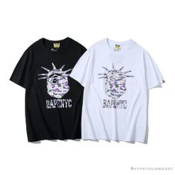 Hypeyourbeast Clothes BAPE NYC New York Limited Purple Camouflage Ape Head Tee Shirt 'BLACK'