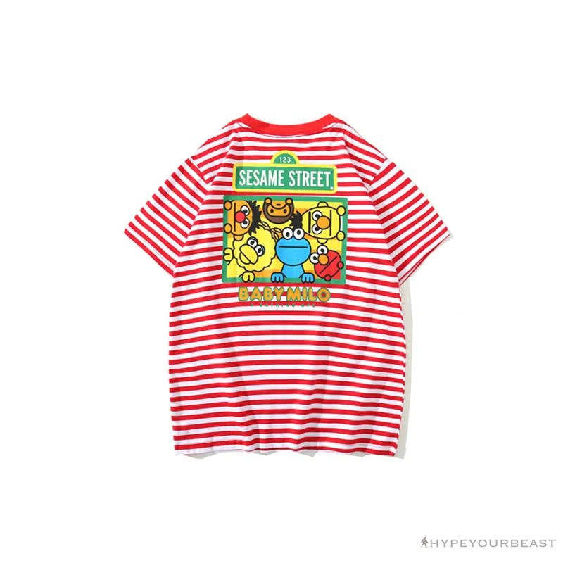 Hypeyourbeast BAPE Baby Milo Sesame Street Striped Tee Shirt 'RED' 2 Hypeyourbeast BAPE Baby Milo Sesame Street Striped Tee Shirt 'RED'
