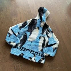 HypeYourBeast Supreme Penguins Hooded Fleece Jacket Blue Hoodies & Jackets