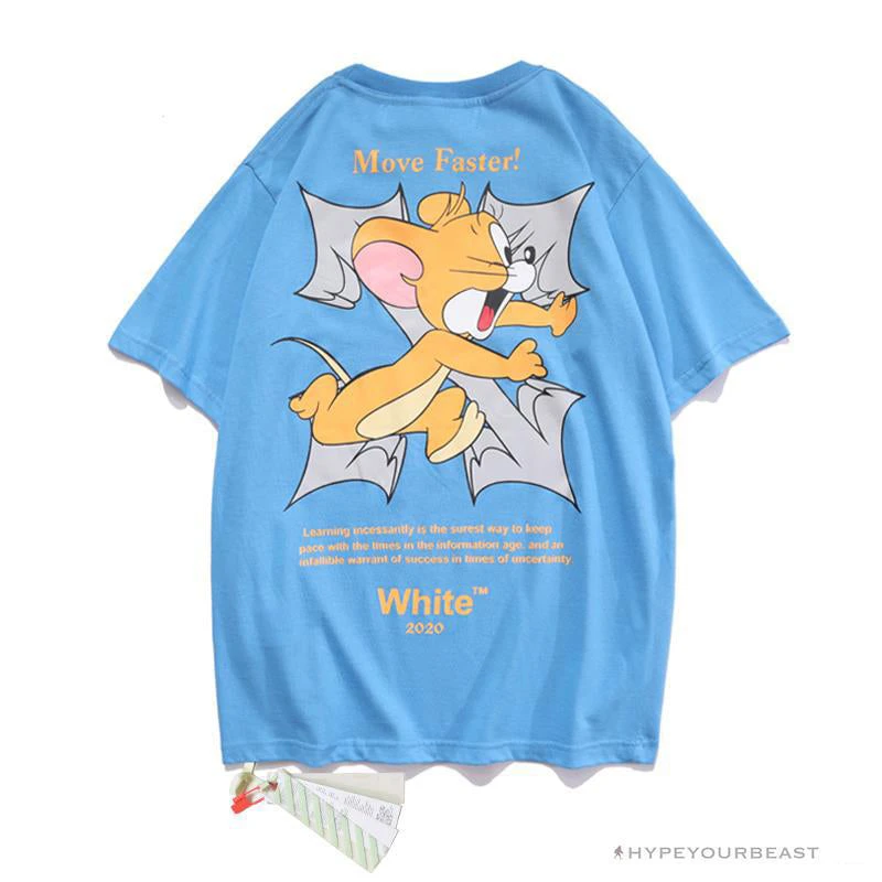 Hypeyourbeast OFF-WHITE Jerry Move Faster Tee Shirt 'BLUE' 2 Hypeyourbeast OFF-WHITE Jerry Move Faster Tee Shirt 'BLUE'