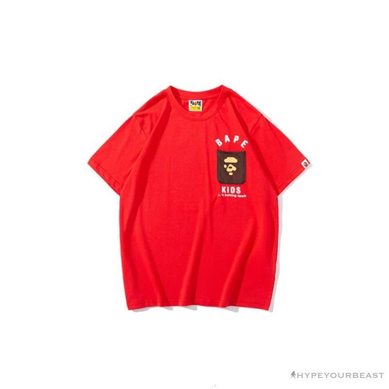 Hypeyourbeast BAPE KIDS Small Net Pocket Ape Man Head Tee Shirt 'RED' Clothes 1 Hypeyourbeast BAPE KIDS Small Net Pocket Ape Man Head Tee Shirt 'RED' Clothes