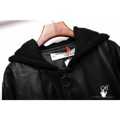 Hypeyourbeast OFF-WHITE 20FW New Logo Hooded Leather Jacket Black Hoodies & Jackets