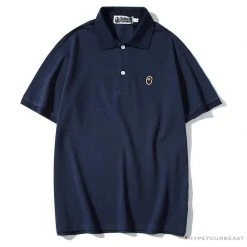 Hypeyourbeast BAPE Solid Color Versatile Embroidered Ape Head Small Badge Polo Shirt 'BLUE'