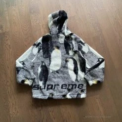 HypeYourBeast Supreme Penguins Hooded Fleece Jacket Black Hoodies & Jackets