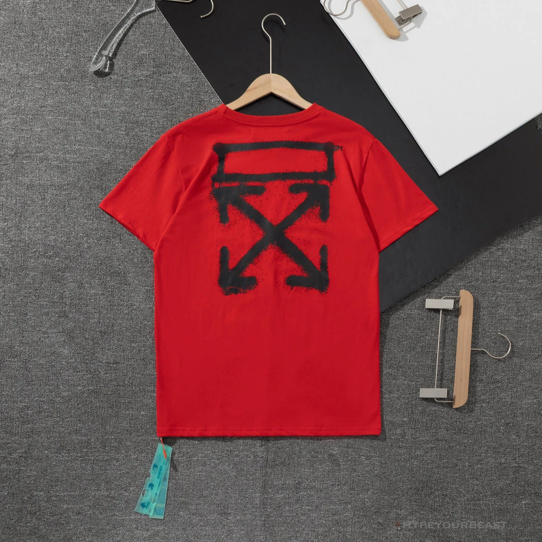 Hypeyourbeast OFF-WHITE Spray Paint Arrow Tee Shirt 'RED' 2 Hypeyourbeast OFF-WHITE Spray Paint Arrow Tee Shirt 'RED'