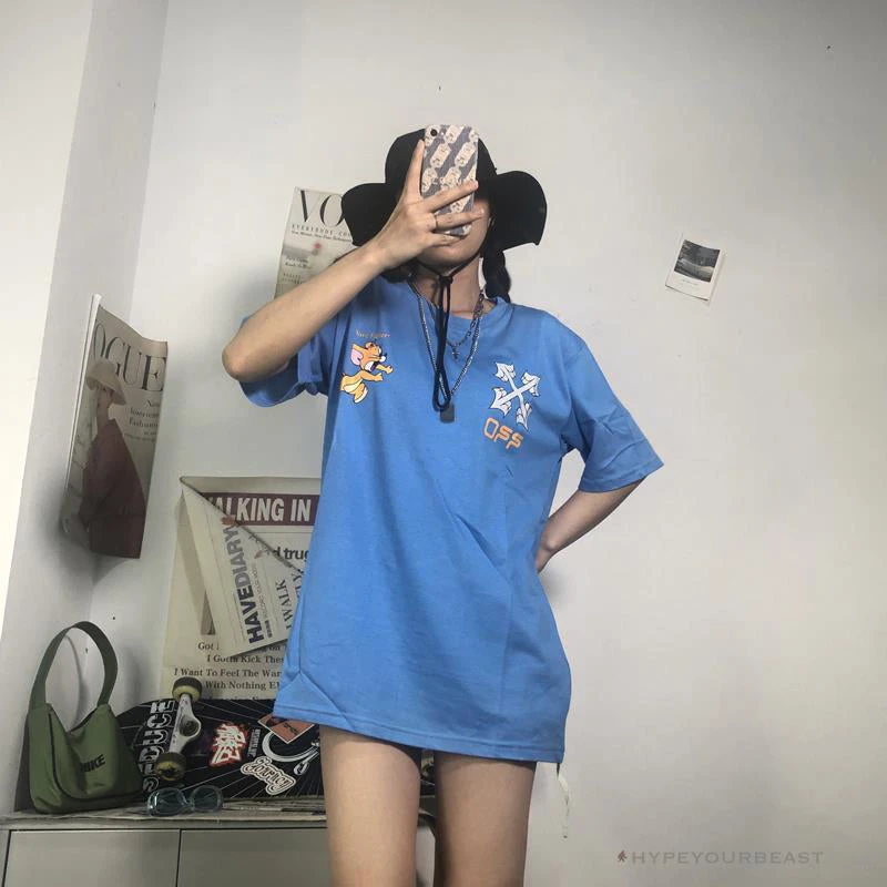 Hypeyourbeast OFF-WHITE Jerry Move Faster Tee Shirt 'BLUE' 21 Hypeyourbeast OFF-WHITE Jerry Move Faster Tee Shirt 'BLUE'