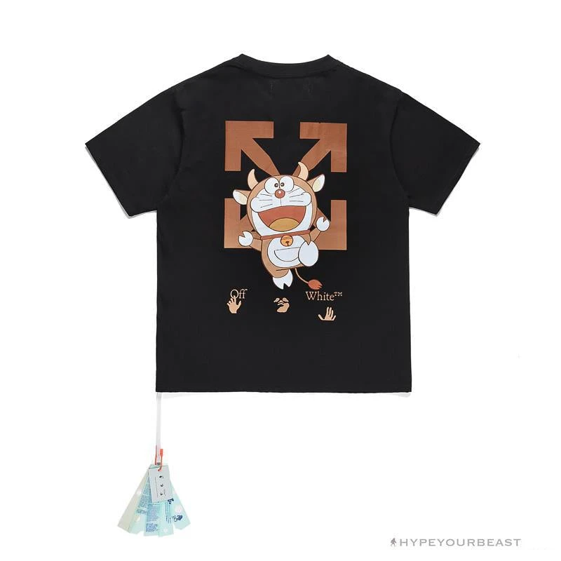 Hypeyourbeast OFF-WHITE Year Of The Ox Doraemon Arrow Tee Shirt 'BLACK' 2 Hypeyourbeast OFF-WHITE Year Of The Ox Doraemon Arrow Tee Shirt 'BLACK'