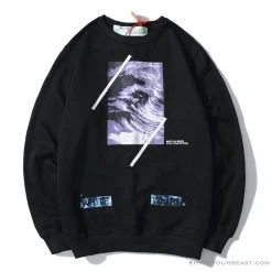 Hypeyourbeast OFF-WHITE Classic Wave Oil Painting Cotton Terry Long Sleeve Shirt 'BLACK' Shirts