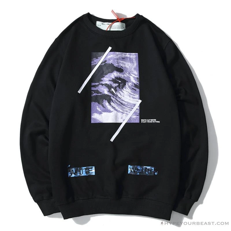 Hypeyourbeast OFF-WHITE Classic Wave Oil Painting Cotton Terry Long Sleeve Shirt 'BLACK' Shirts 1 Hypeyourbeast OFF-WHITE Classic Wave Oil Painting Cotton Terry Long Sleeve Shirt 'BLACK' Shirts