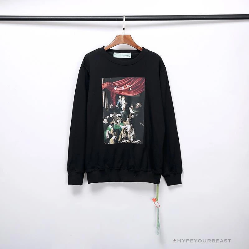 Hypeyourbeast OFF-WHITE New Madonna Painting Cotton Terry Long Sleeve Shirt 'BLACK' Shirts 1 Hypeyourbeast OFF-WHITE New Madonna Painting Cotton Terry Long Sleeve Shirt 'BLACK' Shirts