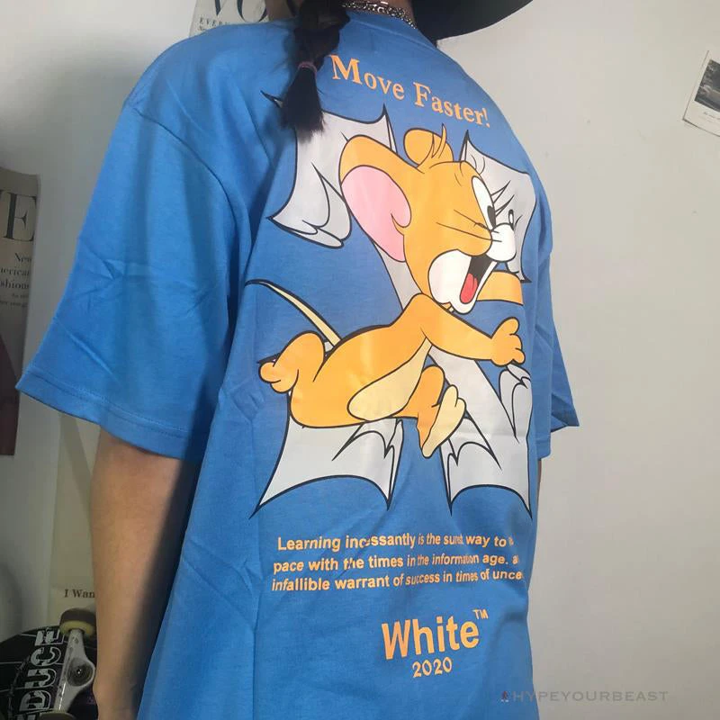 Hypeyourbeast OFF-WHITE Jerry Move Faster Tee Shirt 'BLUE' 14 Hypeyourbeast OFF-WHITE Jerry Move Faster Tee Shirt 'BLUE'