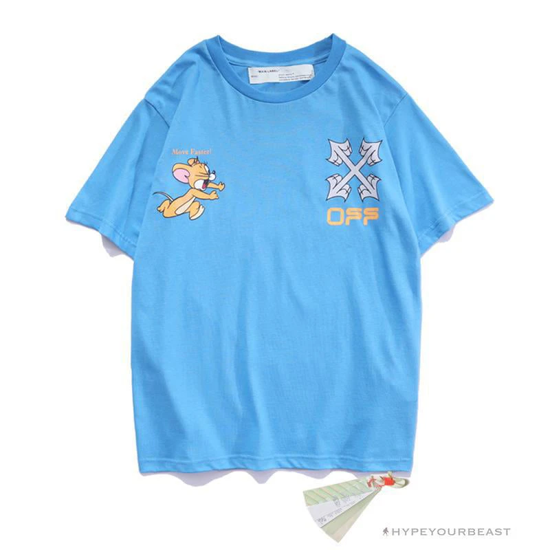Hypeyourbeast OFF-WHITE Jerry Move Faster Tee Shirt 'BLUE' 1 Hypeyourbeast OFF-WHITE Jerry Move Faster Tee Shirt 'BLUE'