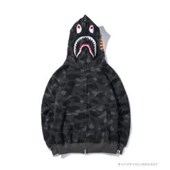 Hypeyourbeast BAPE Shark Head Classic Embroidered Camouflage Zip-Up Hoodie 'GREY' Clothes