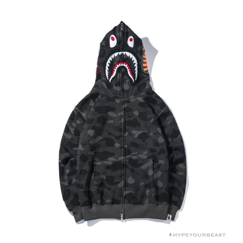Hypeyourbeast BAPE Shark Head Classic Embroidered Camouflage Zip-Up Hoodie 'GREY' Clothes 1 Hypeyourbeast BAPE Shark Head Classic Embroidered Camouflage Zip-Up Hoodie 'GREY' Clothes
