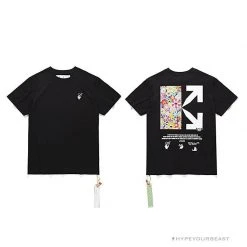 Hypeyourbeast OFF-WHITE Takashi Murakami Chrysanthemum Tee Shirt 'BLACK' T-Shirts