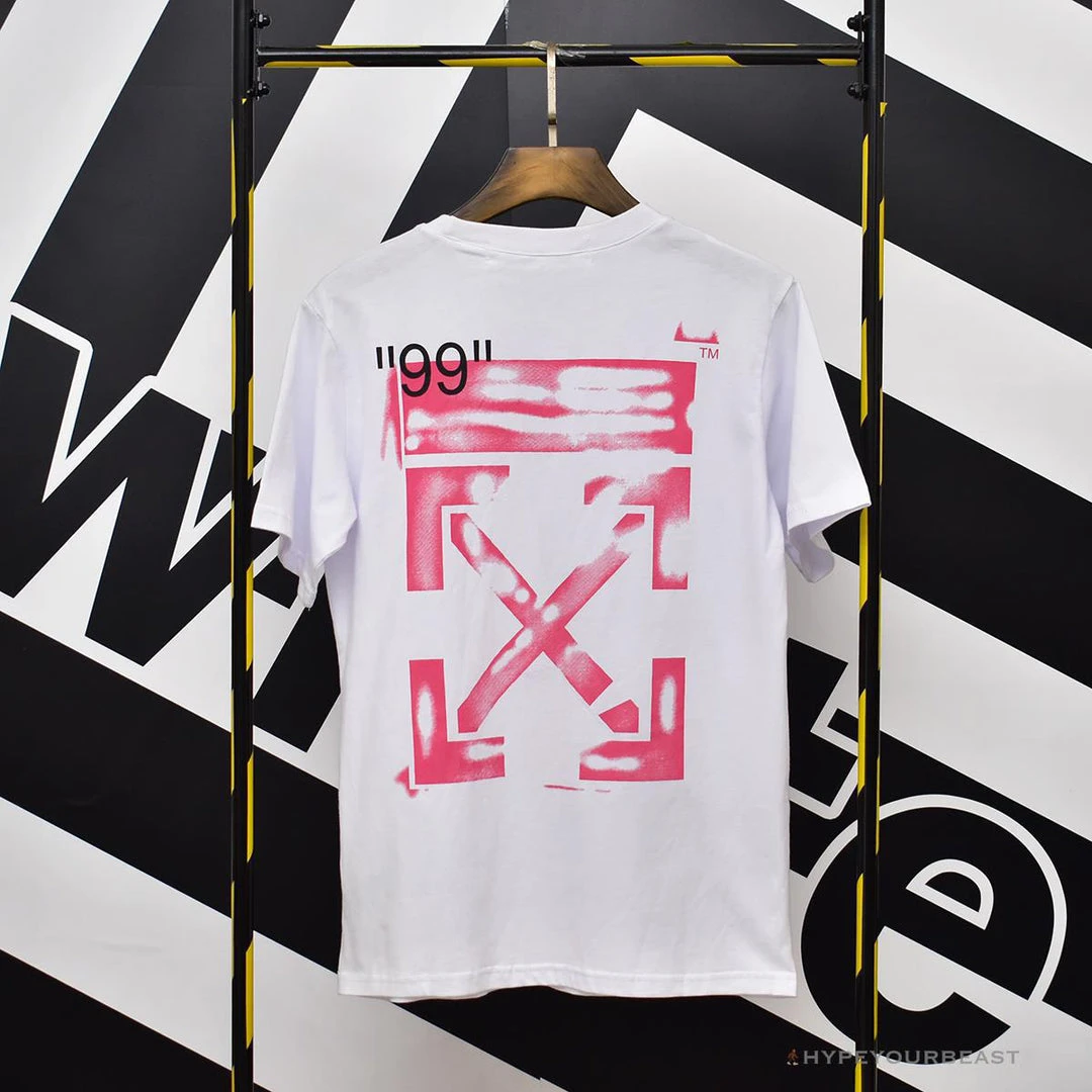 Hypeyourbeast OFF-WHITE 99 Pink Arrow Tee Shirt 'WHITE' 2 Hypeyourbeast OFF-WHITE 99 Pink Arrow Tee Shirt 'WHITE'