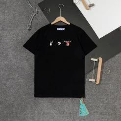Hypeyourbeast T-Shirts OFF-WHITE Acrylic Hand-Painted Graffiti Pattern Tee Shirt 'BLACK'