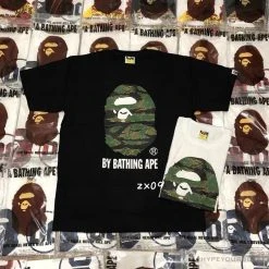 Hypeyourbeast Clothes BAPE Tiger Pattern Camouflage Ape Man Initial Print Tee Shirt 'BLACK'