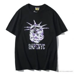 Hypeyourbeast Clothes BAPE NYC New York Limited Purple Camouflage Ape Head Tee Shirt 'BLACK'