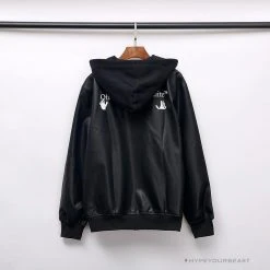 Hypeyourbeast OFF-WHITE 20FW New Logo Hooded Leather Jacket Black Hoodies & Jackets