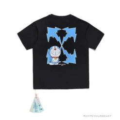 Hypeyourbeast OFF-WHITE Spoof Doraemon Arrow Tee Shirt 'BLACK' T-Shirts