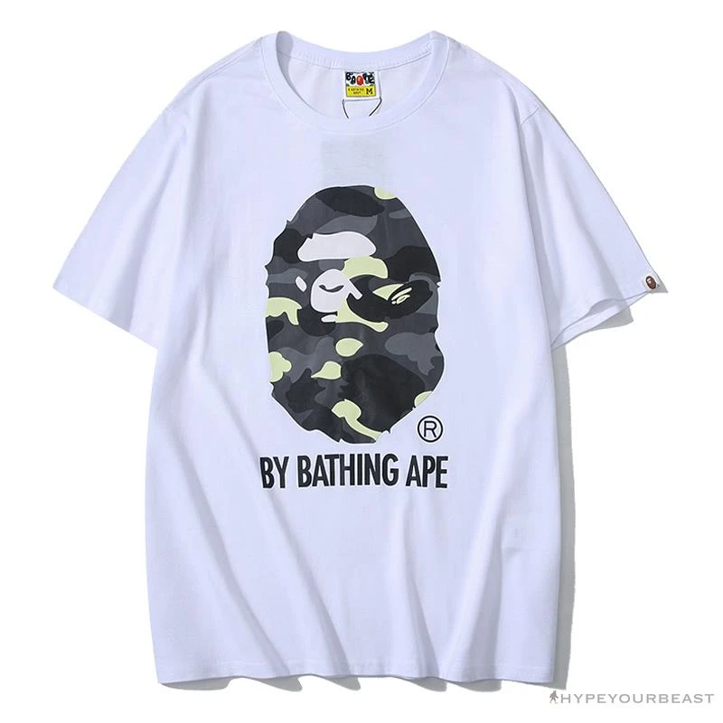 Hypeyourbeast BAPE Luminous Spots Camouflage Great Ape Man Black Head Cotton Short Sleeve Tee Shirt 'WHITE' Clothes 1 Hypeyourbeast BAPE Luminous Spots Camouflage Great Ape Man Black Head Cotton Short Sleeve Tee Shirt 'WHITE' Clothes