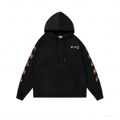 HypeYourBeast Off White Hoodie Embroidered Black Hoodies & Jackets