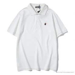Hypeyourbeast BAPE Solid Color Versatile Embroidered Ape Head Small Badge Polo Shirt 'WHITE'