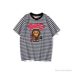 Hypeyourbeast BAPE Baby Milo Rock Bass Player Striped Tee Shirt 'BLACK' Clothes