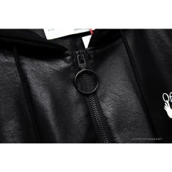 Hypeyourbeast OFF-WHITE 20FW New Logo Hooded Leather Jacket Black Hoodies & Jackets