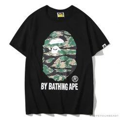 Hypeyourbeast Clothes BAPE Tiger Pattern Camouflage Ape Man Initial Print Tee Shirt 'BLACK'