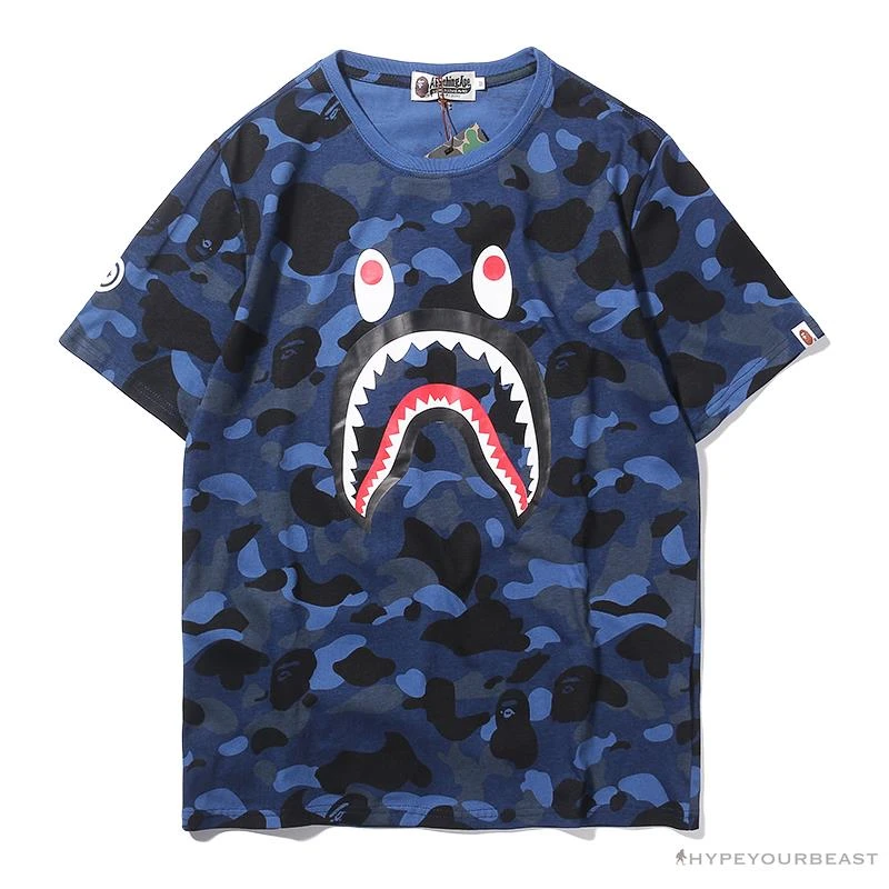 Hypeyourbeast BAPE Camouflage Shark Head Classic Cotton Short Sleeve Tee Shirt 'BLUE' Clothes 1 Hypeyourbeast BAPE Camouflage Shark Head Classic Cotton Short Sleeve Tee Shirt 'BLUE' Clothes