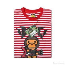 Hypeyourbeast BAPE Baby Milo Rock Bass Player Striped Tee Shirt 'RED' Clothes