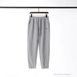 Hypeyourbeast Clothes BAPE Classic Ape Head Embroidered Standard Cotton Terry Pants 'LIGHT GREY'