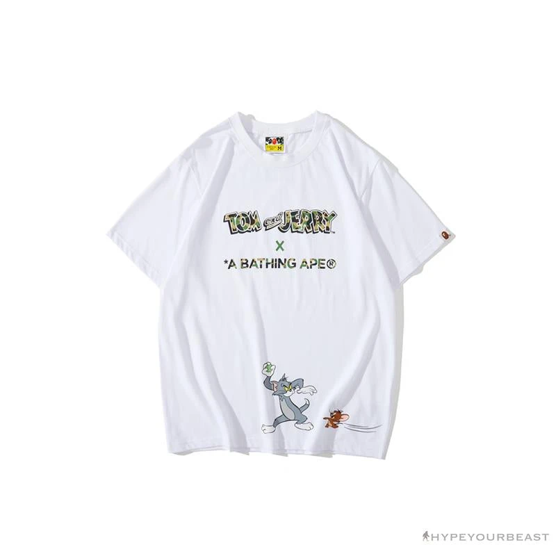 Hypeyourbeast BAPE Little Ape Head Tom And Jerry Chase Tee Shirt 'WHITE' Clothes 1 Hypeyourbeast BAPE Little Ape Head Tom And Jerry Chase Tee Shirt 'WHITE' Clothes