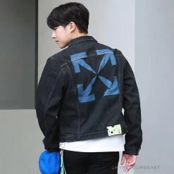 Hypeyourbeast OFF-WHITE Autumn And Winter New ️Back Blue Arrow Wash Denim Jacket Hoodies & Jackets