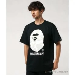 Hypeyourbeast BAPE Luminous Spots Camouflage Great Ape Man White Head Cotton Short Sleeve Tee Shirt 'BLACK' Clothes
