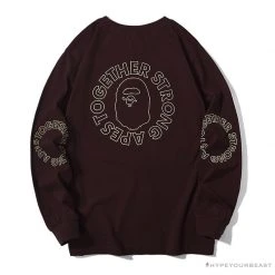 Hypeyourbeast BAPE APES TOGETHER English Alphabet Ape Head Long Sleeve Shirt 'WINE RED' Clothes