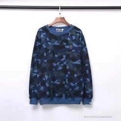 Hypeyourbeast BAPE Classic Ape Head Embroidered Camouflage Long Sleeve Shirt 'BLUE'