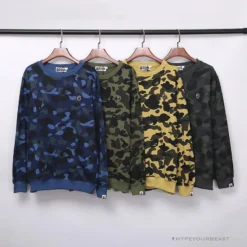 Hypeyourbeast Clothes BAPE Classic Ape Head Embroidered Camouflage Long Sleeve Shirt 'GREEN'