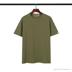 Hypeyourbeast Clothes BAPE Classic Embroidered Logo Ape Head Tee Shirt 'GREEN'