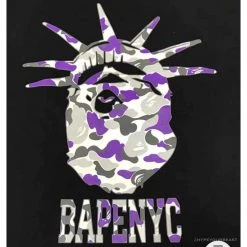 Hypeyourbeast Clothes BAPE NYC New York Limited Purple Camouflage Ape Head Tee Shirt 'BLACK'