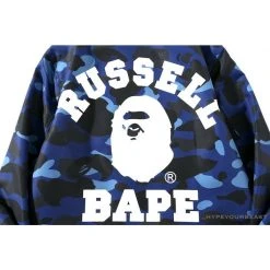 Hypeyourbeast BAPE X RUSSELL ATHLETIC Drawstring Camouflage Sweater 'BLUE' Clothes