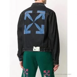Hypeyourbeast OFF-WHITE Autumn And Winter New ️Back Blue Arrow Wash Denim Jacket Hoodies & Jackets